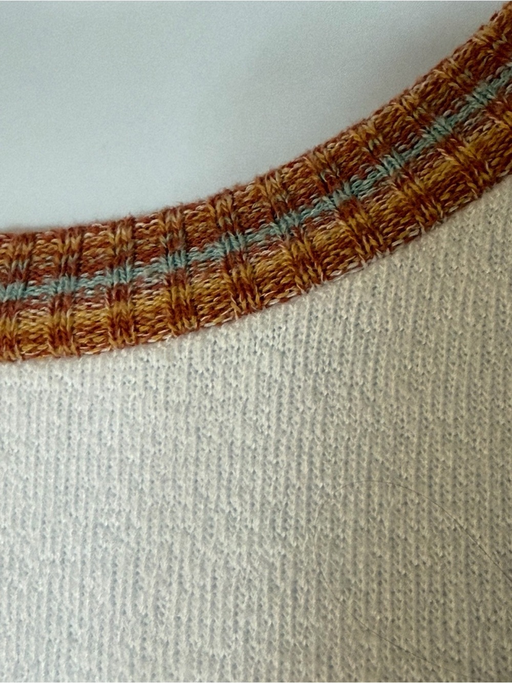 Lulus Ivory Pullover Knit Top w/ Contrast‎ Grunge Vintage Striped Trim Sz S - Picture 12 of 17